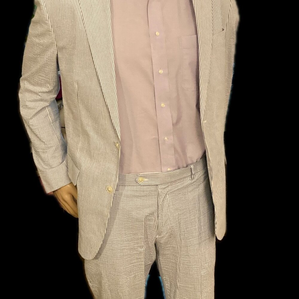 Tommy Hilfiger 2 Piece Suit Seersucker Stripe Est. 43R Medium Size